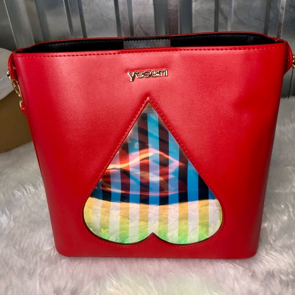 Heart Handbag Matching Coin Purse Leather NIB Set Red Black Gold White - Picture 2 of 16